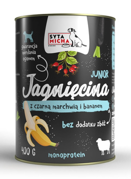 SYTA MICHA JUNIOR MOKRA KARMA DLA SZCZENIĄT PSA JAGNIĘCINA MARCHEW BANAN 400g