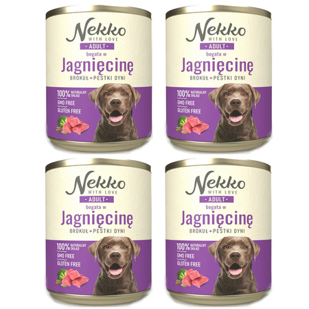 NEKKO MOKRA KARMA DLA PSA ADULT JAGNIĘCINA BROKUŁ PESTKI DYNI 4x800g