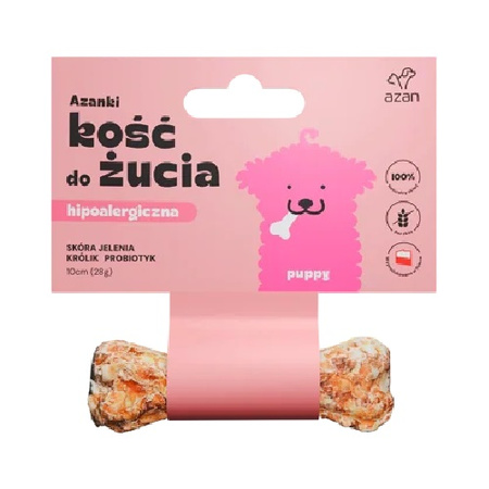  AZANKI PUPPY PRZYSMAK DLA SZCZENIĄT KOŚĆ DO ŻUCIA SKÓRA JELENIA KRÓLIK PROBIOTYKI 10cm