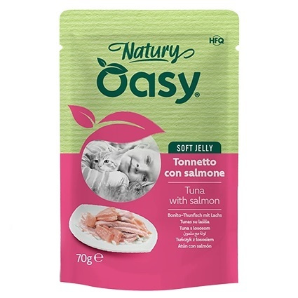 MOKRA KARMA DLA KOTA OASY NATURY SOFT JELLY TUŃCZYK Z ŁOSOSIEM 8x70g