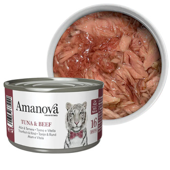 AMANOVA 16 MOKRA KARMA DLA KOTA TUŃCZYK WOŁOWINA W BULIONIE 70g