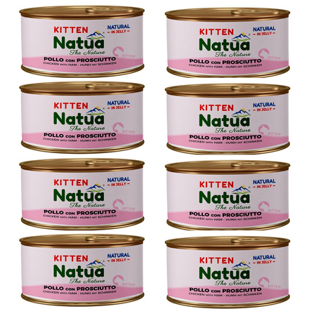 NATUA NATURAL KITTEN MOKRA KARMA DLA KOCIĄT KURCZAK Z SZYNKĄ W GALARETCE PUSZKA 8x85g