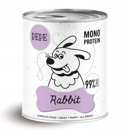 PAKA ZWIERZAKA KARMA DLA PSA SZCZENIĄT PEPE MONOPROTEIN RABBIT KRÓLIK 800g