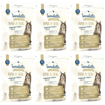 BOSCH SANABELLE HAIR & SKIN KOMPLETNA SUCHA KARMA DLA KOTA NA SIERŚĆ 6x400g