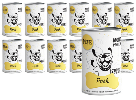 ZESTAW PAKA ZWIERZAKA MOKRA KARMA DLA PSA PEPE PORK WIEPRZOWINA 12x400g