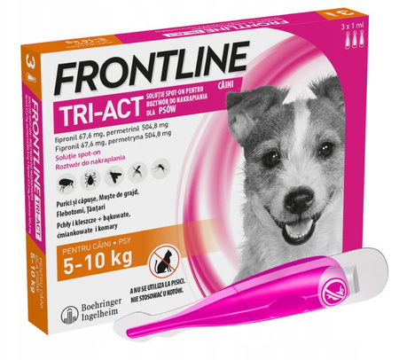 FRONTLINE TRI-ACT S FIPRONIL PERMETRYNA KROPLE NA PCHŁY KLESZCZE DLA PSÓW 5-10kg PIPETKI 3x1ml