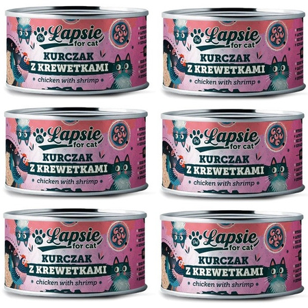ŁAPSIE FOR CAT MOKRA KARMA DLA KOTA KURCZAK Z KREWETKAMI W BULIONIE PUSZKA 6x80g