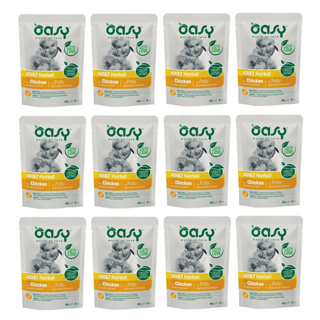 OASY CHUNKS IN GRAVY HAIRBALL MOKRA KARMA DLA KOTA KURCZAK W SOSIE SASZETKA 12x85g