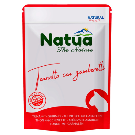 NATUA NATURAL MOKRA KARMA DLA KOTÓW TUŃCZYK Z KREWETKAMI W GALARETCE SASZETKA KOTA 8x70g