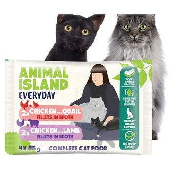 ANIMAL ISLAND EVERYDAY MOKRA KARMA DLA KOTA KURCZAK PRZEPIÓRKA JAGNIĘCINA SASZETKI 4x85g