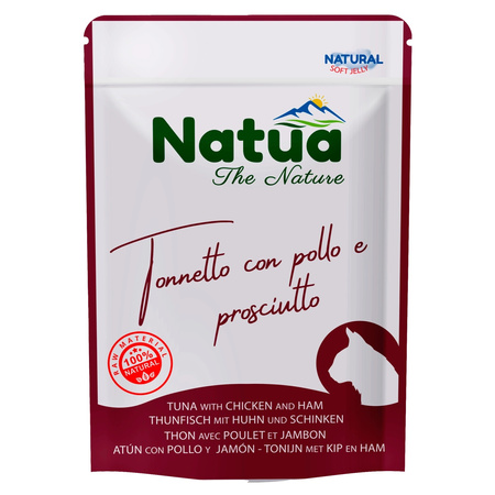 NATUA NATURAL MOKRA KARMA DLA KOTÓW TUŃCZYK I KURCZAK Z SZYNKĄ W GALARETCE SASZETKA KOTA 8x70g