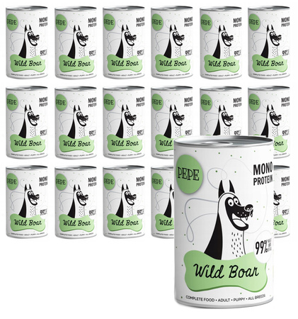 PAKA ZWIERZAKA MOKRA KARMA DLA PSA PEPE WILD BOAR DZICZYZNA 18x400g