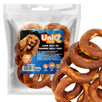 UNIQ PETS RING ZE SKÓRY WOŁOWEJ Z JAGNIĘCINĄ MIĘSNY PRZYSMAK DLA PSA 500g