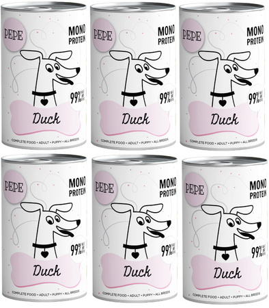 PAKA ZWIERZAKA PEPE DUCK KACZKA KARMA MOKRA ZESTAW PUSZKA 6x400g