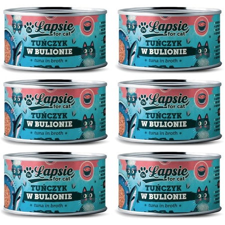 ŁAPSIE FOR CAT MOKRA KARMA DLA KOTA FILET Z TUŃCZYKA W BULIONIE PUSZKA 6x80g