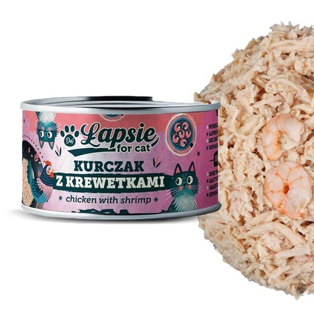ŁAPSIE FOR CAT MOKRA KARMA DLA KOTA KURCZAK Z KREWETKAMI W BULIONIE PUSZKA 12x80g