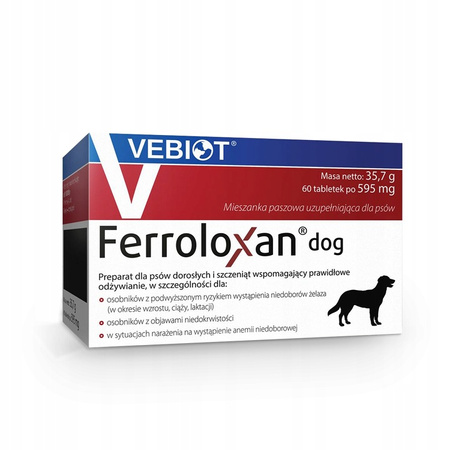  VEBIOT FERROLOXAN NA ANEMIE I NIEDOBORY ŻELAZA DLA PSA 10 TABLETEK