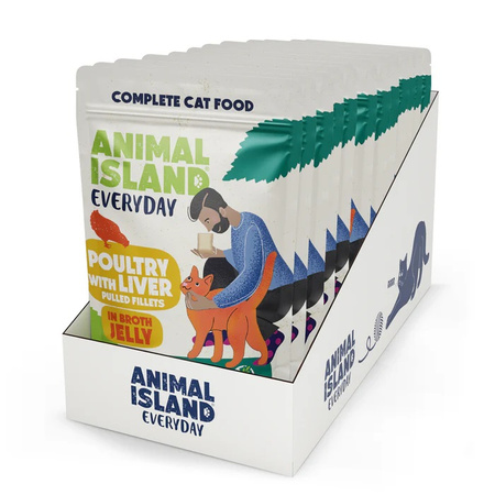 ANIMAL ISLAND EVERYDAY MOKRA KARMA DLA KOTA SZARPANY DRÓB I WĄTRÓBKA W ROSOLE SASZETKI 12x85g