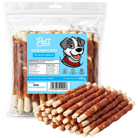 PETI PRZYSMAKI DLA PSA PAŁECZKI OWINIĘTE KACZKĄ 500g