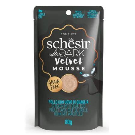 SCHESIR AFTER DARK VELVET MOUSSE MOKRA KARMA DLA KOTA MUS Z KURCZAKA Z JAJEM PRZEPIÓRCZYM 6x80g