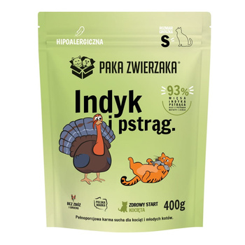 PAKA ZWIERZAKA KARMA DLA KOCIĄT PEŁNOPORCJOWA S INDYK PSTRĄG 400g