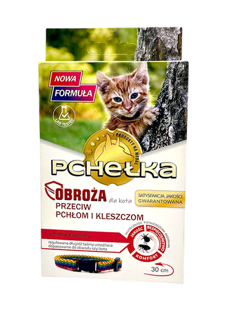 PCHEŁKA PIELĘGNACYJNA PRZECIW PCHŁOM I KLESZCZOM OBROŻA DLA KOTA WODOODPORNA REGULOWANA 30cm