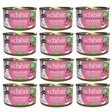 SCHESIR MOKRA KARMA DLA KOTA TUŃCZYK SZYNKA W GALARETCE PUSZKA 12x85g