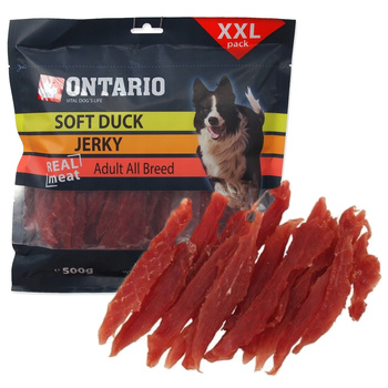 ONTARIO SNACK SOFT DUCK JERKY FILETY Z KACZKI PRZYSMAK DLA PSA SMAKOŁYK PSÓW 500g