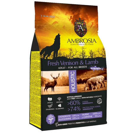 AMBROSIA FRESH VENISON LAMB KARMA DLA PSA DOROSŁEGO DZICZYZNA JAGNIĘCINA 12kg