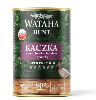 WATAHA PUSZKA 80% ADULT KACZKA MARCHEWKA MOKRA KARMA W PUSZCE DLA PSA 800g