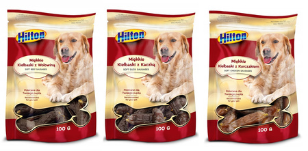 HILTON PRZYSMAK DLA PSA SMAKOŁYK MIĘKKIE KIEŁBASKI KACZKA WOŁOWINA KURCZAK 3x100g