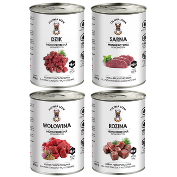 KUCHNIA SZEFA MOKRA KARMA DLA PSA MONOPROTEINOWA MIX SMAKÓW 4x400g