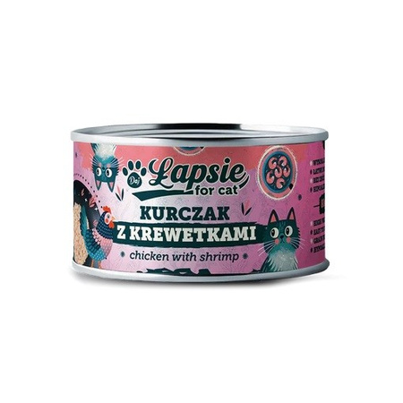 ŁAPSIE FOR CAT MOKRA KARMA DLA KOTA KURCZAK Z KREWETKAMI W BULIONIE PUSZKA 12x80g