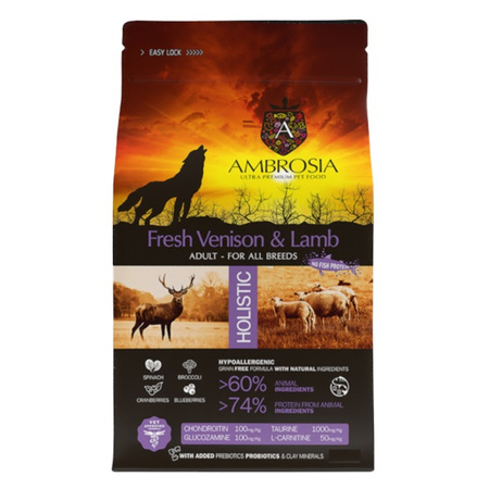 AMBROSIA FRESH VENISON LAMB KARMA DLA PSA DOROSŁEGO DZICZYZNA JAGNIĘCINA 12kg