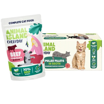 ANIMAL ISLAND EVERYDAY MOKRA KARMA DLA KOTA WOŁOWINA FILETY W ROSOLE SASZETKI 40x85g
