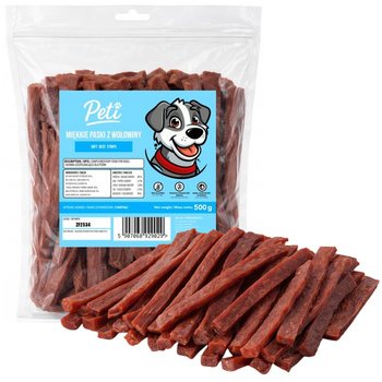 PETI PRZYSMAKI DLA PSA MIĘKKIE PASKI Z WOŁOWINY 500g