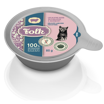 KARMA MOKRA DLA KOCIĄT FOLK KITTEN PEŁNOPORCJOWE DANIE Z JAGNIĘCINY SZALKA 85g