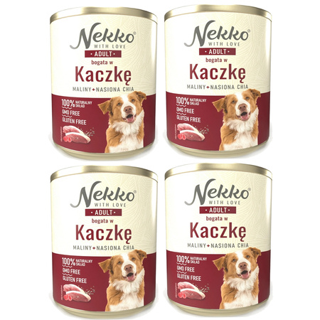 NEKKO MOKRA KARMA DLA PSA ADULT KACZKA MALINY NASIONA CHIA 4x800g