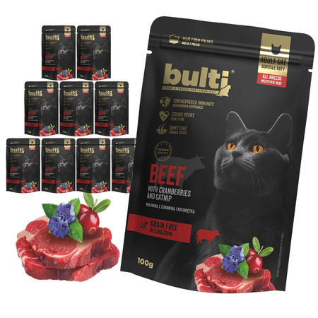 BULTI SUPERFOOD MOKRA KARMA DLA KOTA WOŁOWINA ŻURAWINA KOCIMIĘTKA 100g