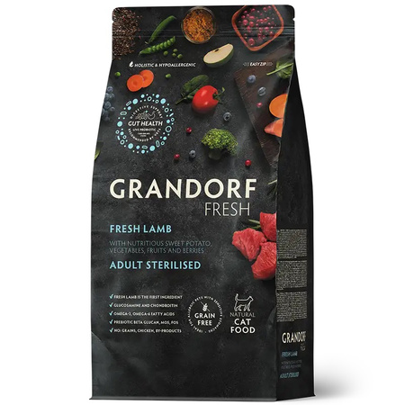 GRANDORF FRESH LAMB ADULT STERILISED JAGNIĘCINA BATATY KARMA DLA KOTÓW STERYLIZOWANYCH 400g