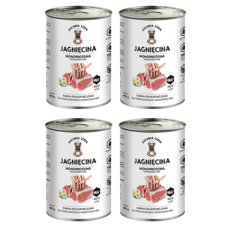 KUCHNIA SZEFA MOKRA KARMA DLA PSA MONOPROTEINOWA JAGNIĘCINA 4x400g