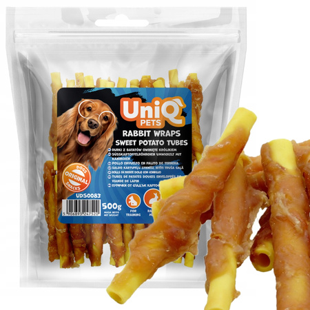 UNIQ PETS RURKI Z BATATÓW OWINIĘTE KRÓLIKIEM MIĘSNY PRZYSMAK DLA PSA 500g