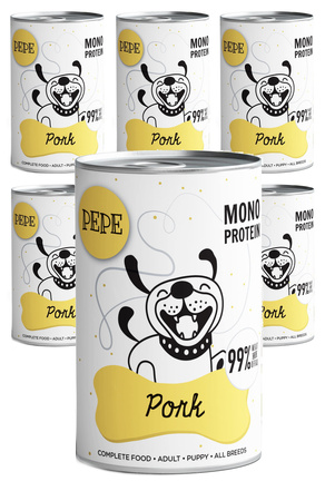 ZESTAW PAKA ZWIERZAKA MOKRA KARMA DLA PSA PEPE PORK WIEPRZOWINA 6x400g