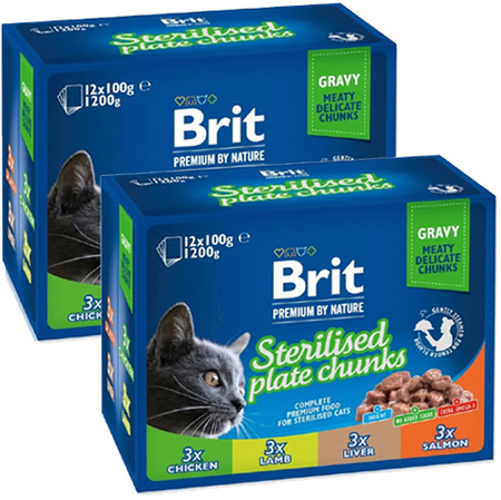BRIT CAT POUCHES STERILESED PLATE KOT WYSTERYLIZOWANY W SOSIE 24x100g