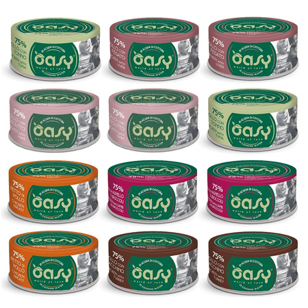 OASY MORE LOVE MOKRA KARMA DLA KOTA MIX SMAKÓW Z KURCZAKIEM W PUSZCE 12x70g