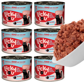 LUCKY LOU LIFESTAGE MOKRA KARMA DLA KOTA POKARM KOTÓW DRÓB WOŁOWINA 6x200g