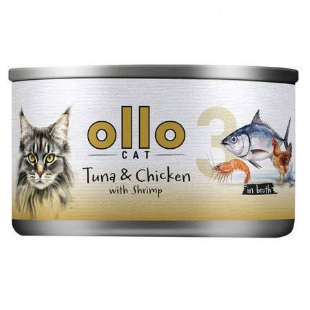 OLLO nr3 MOKRA KARMA W PUSZCE DLA KOTA KOCIĄT NATURALNA TUŃCZYK KURCZAK KREWETKI 12x70g