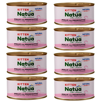 NATUA NATURAL KITTEN MOKRA KARMA DLA KOCIĄT KURCZAK Z SZYNKĄ W GALARETCE PUSZKA 8x85g