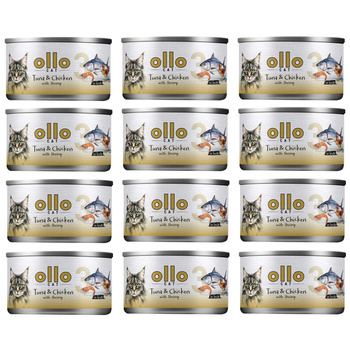 OLLO nr3 MOKRA KARMA W PUSZCE DLA KOTA KOCIĄT NATURALNA TUŃCZYK KURCZAK KREWETKI 12x70g