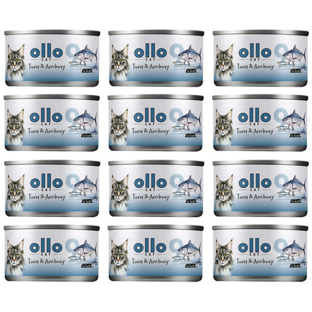 OLLO nr9 MOKRA KARMA W PUSZCE DLA KOTA KOCIĄT NATURALNA TUŃCZYK I ANCHOIS 12x70g